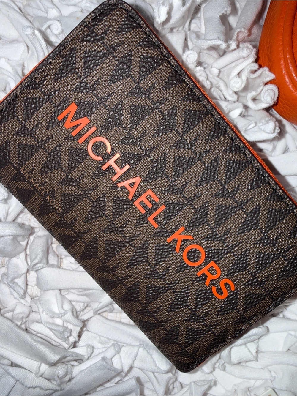 Michael Kors Orange Leather Double-Pocket Shoulder Bag, + Logo MJ Wallet🔥🔥🔥🔥 - Picture 2 of 8
